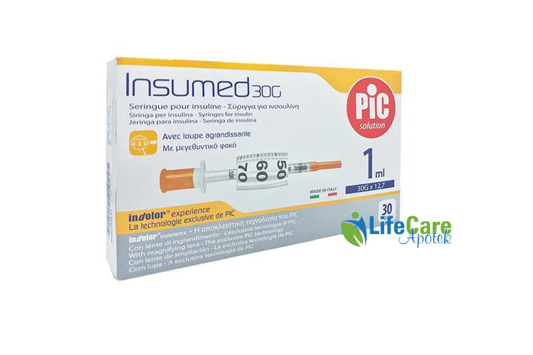 PIC INSUMED SYRINGE 1 ML 30GX 12.7  30 PCS - Life Care Apotek
