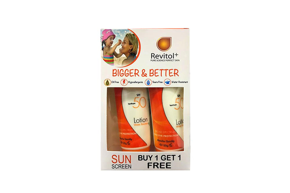 BOX BUY1GET1 REVITOL SUN SCREEN SPF50 LOTION 120GM - Life Care Apotek