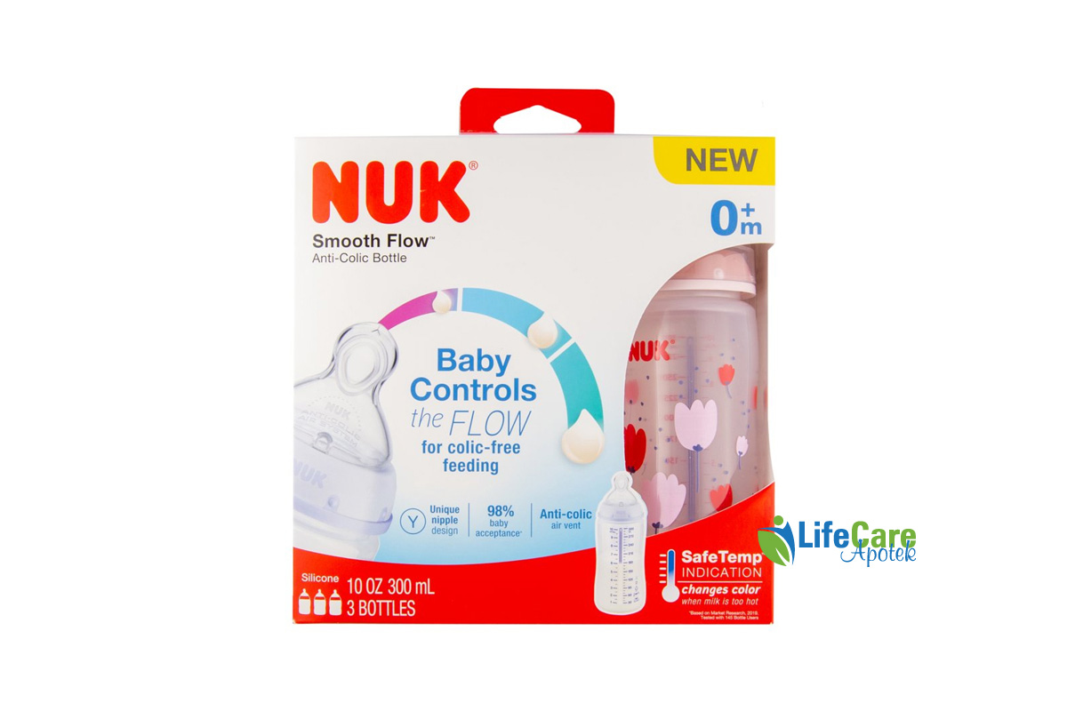 NUK BABY CONTROL 3 BOTTLES 0+ MONTH 300 ML GIRL - Life Care Apotek