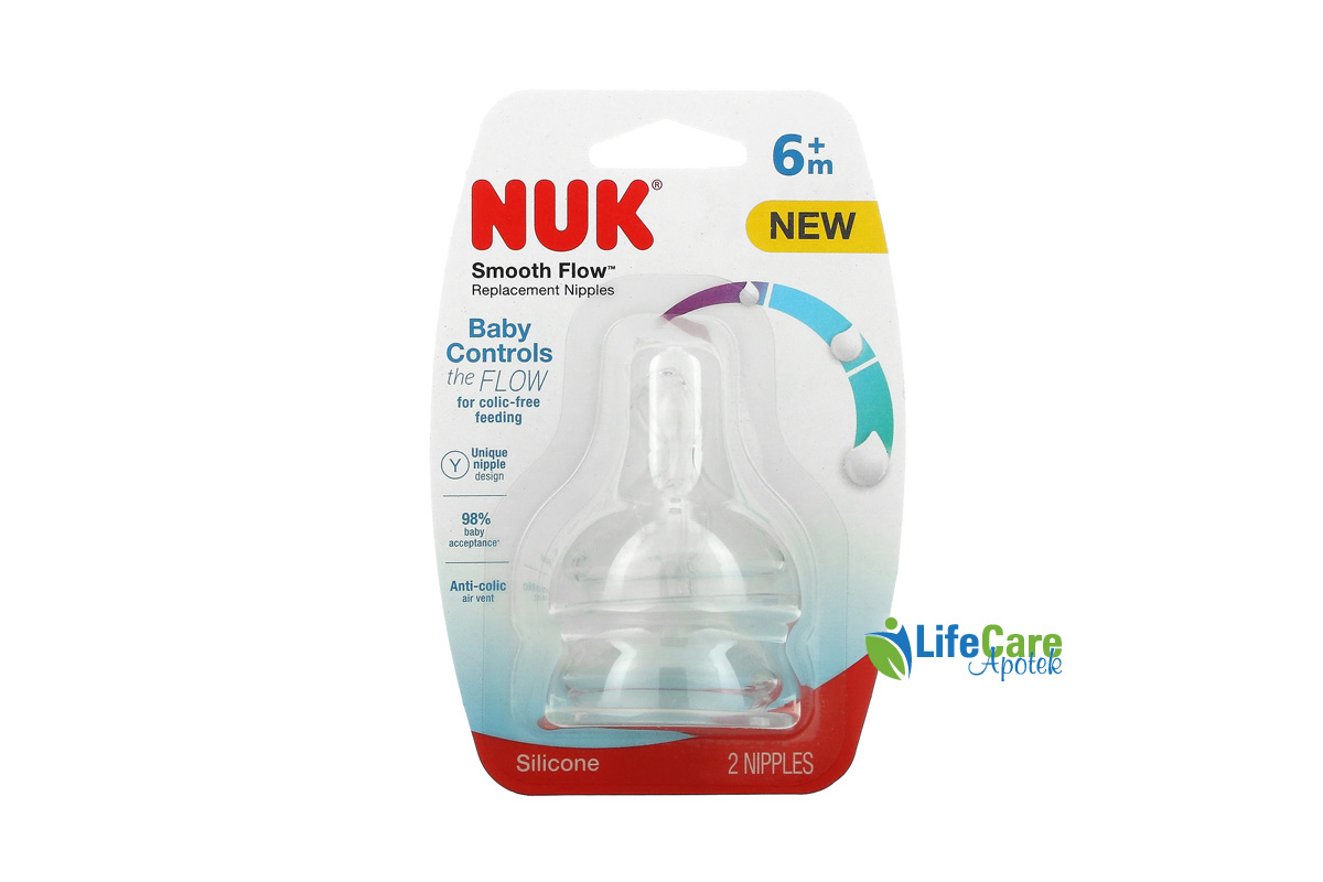 NUK BABY CONTROLS THE FLOW SILICONE 6 PLUS MONTH 2 NIPPLES - Life Care Apotek