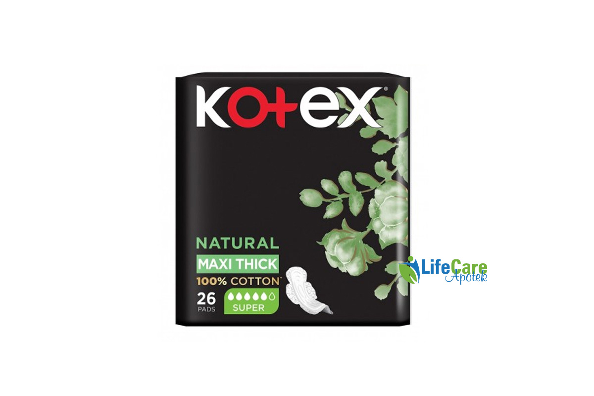 KOTEX NATURAL MAXI THICK SUPER 26 PADS - Life Care Apotek