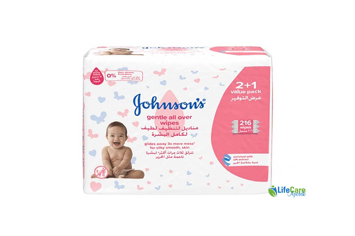BOX BUY2GET1 JOHNSONS GENTILE ALL OVER 216 WIPES - Life Care Apotek