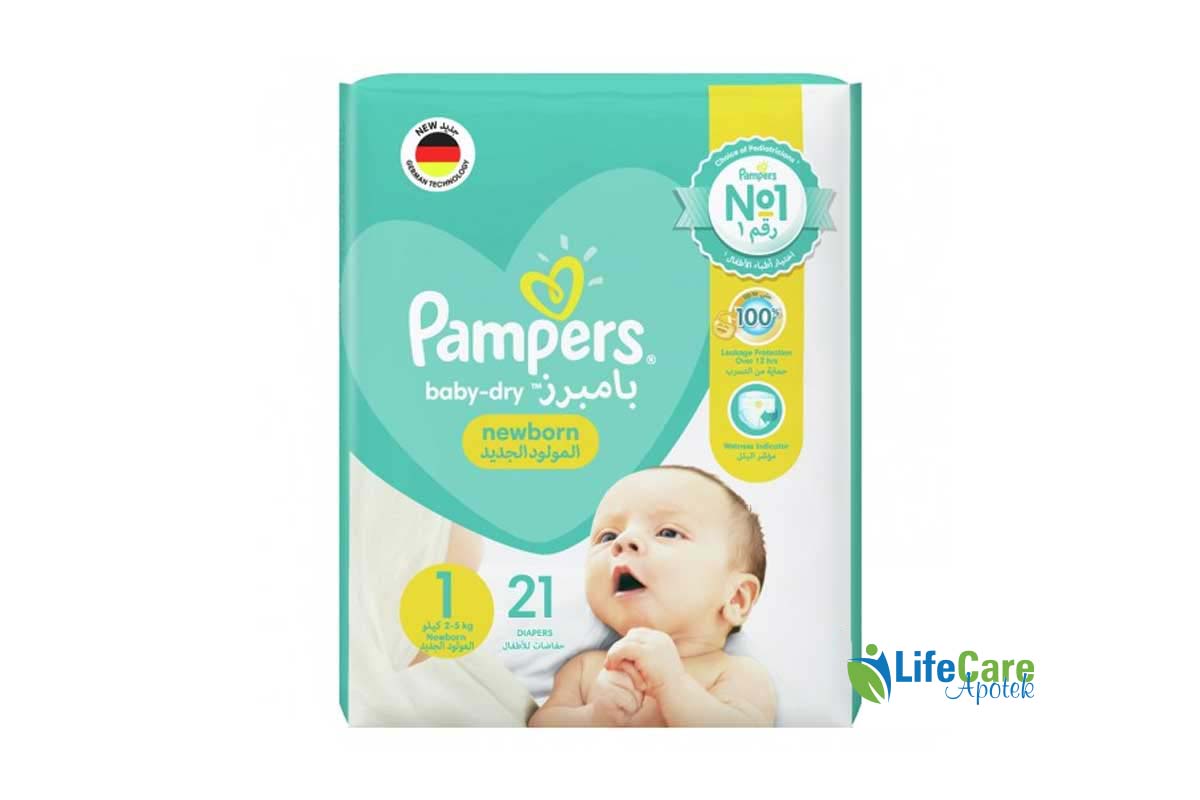 PAMPERS BABY DRY NO1 2 TO 5 KG 21 DIAPERS - Life Care Apotek