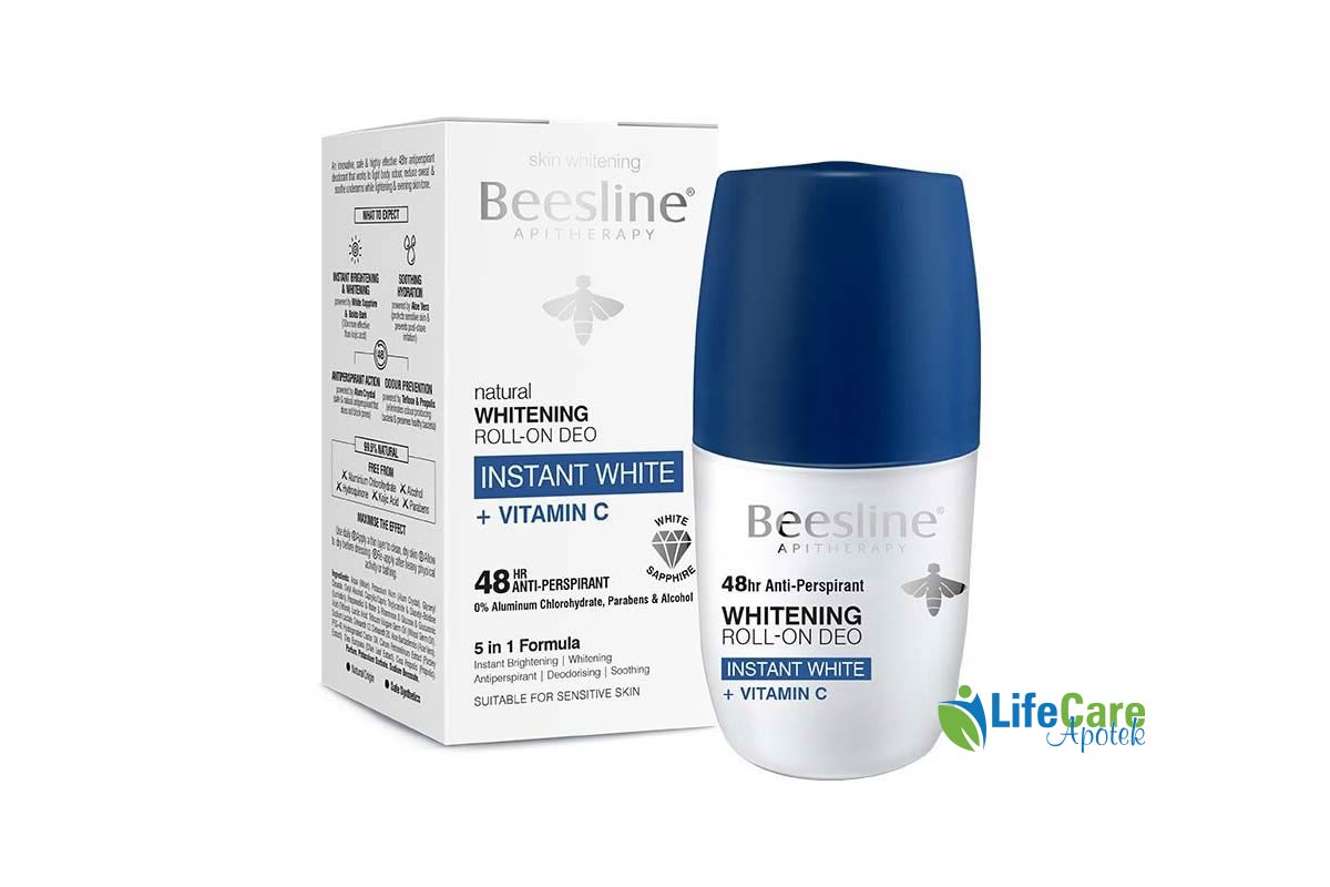 BEESLINE NATURAL WHITENING ROLL ON DEO INSTANT WHITE PLUS VITAMIN C 48H 5IN1 50ML - Life Care Apotek