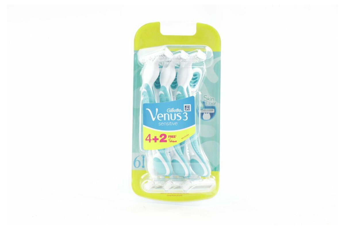 GILLETTE VENUS 3 SENSITIVE SKIN ELIXIR 4 PLUS 2 FREE - Life Care Apotek