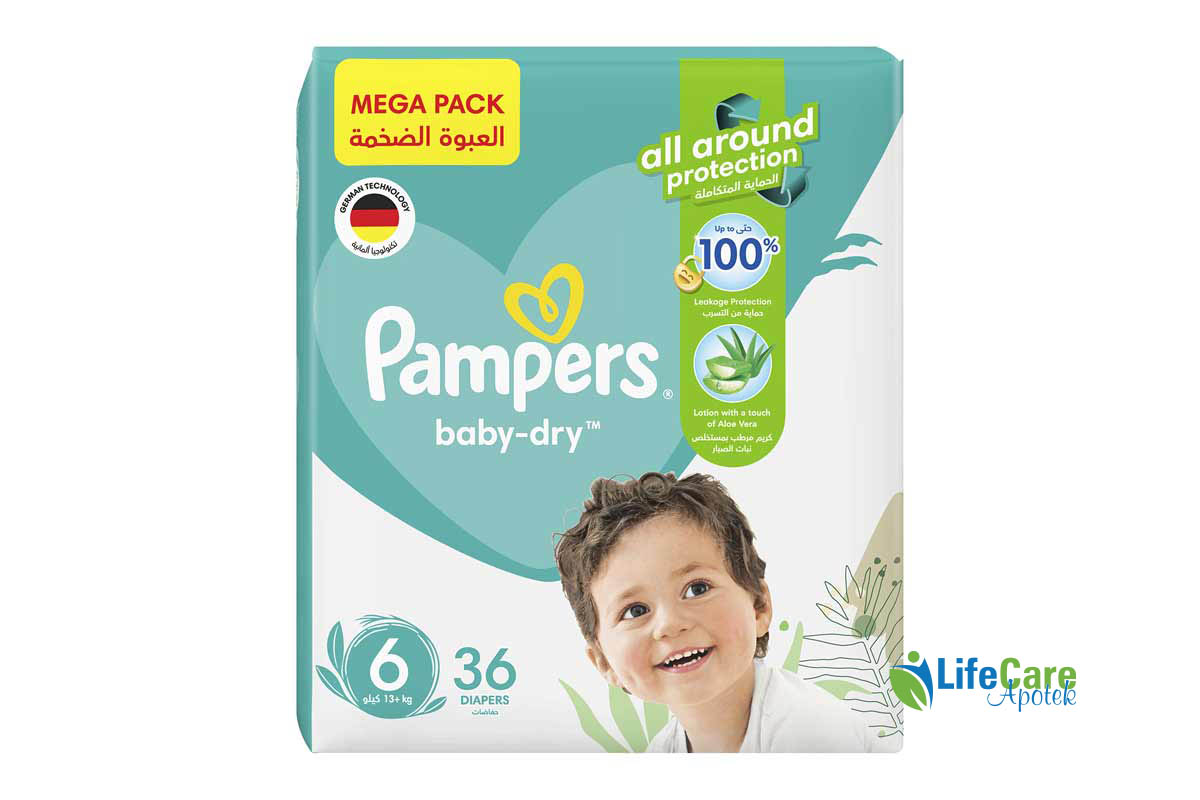 PAMPERS BABY DRY NO 6 36 DIAPERS 13 PLUS KG - Life Care Apotek