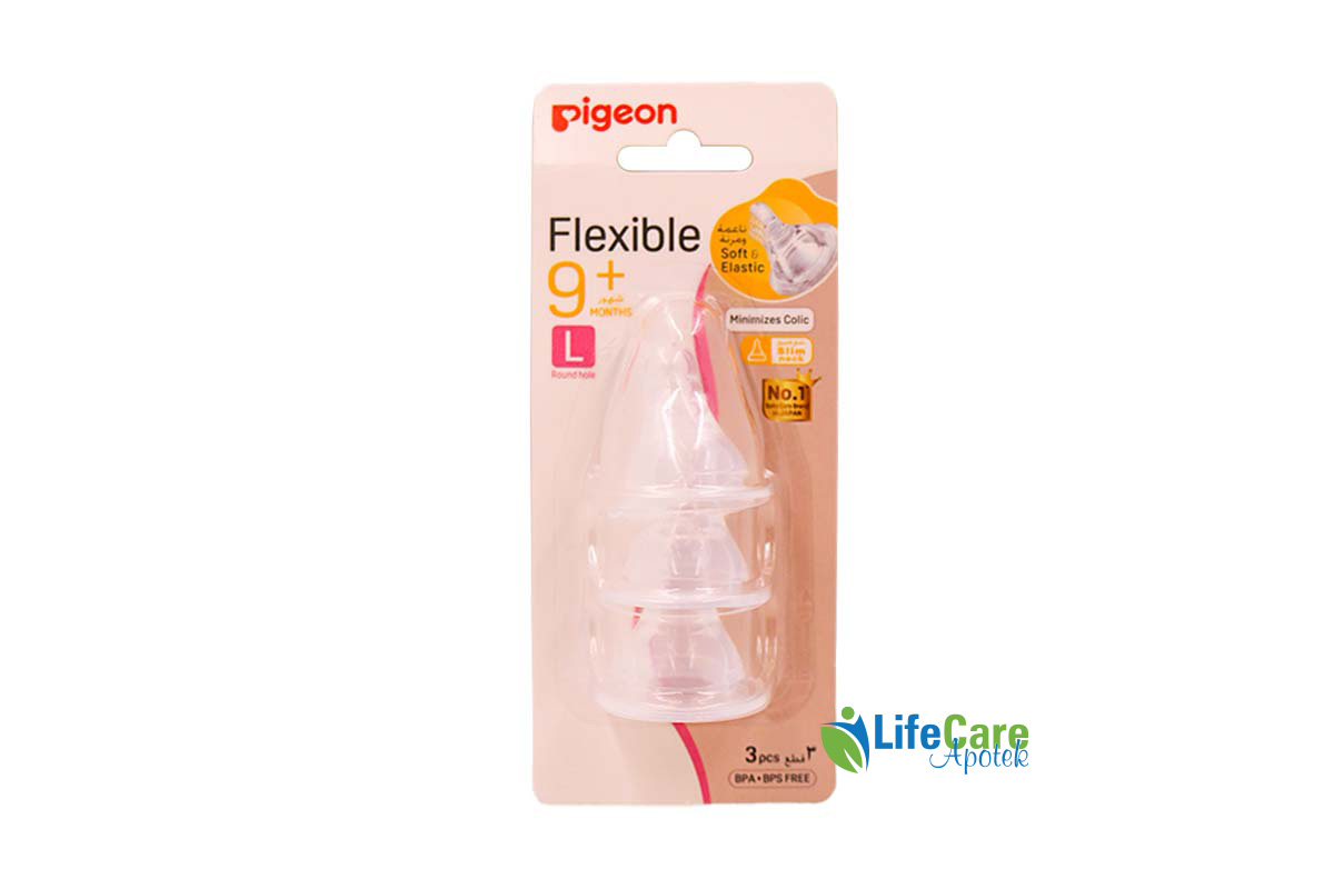 PIGEON FLEXIBLE NIPPLE L 9 MONTHS 3 PCS - Life Care Apotek