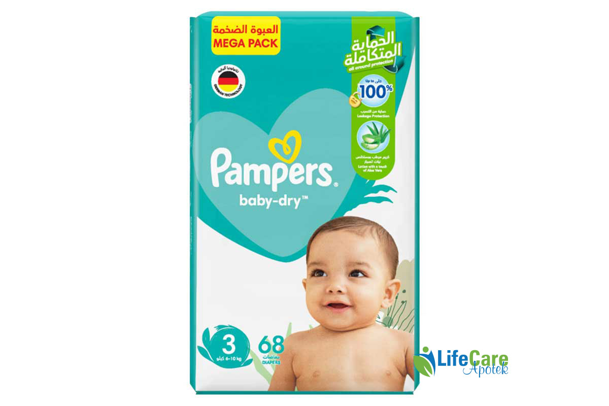 PAMPERS NO 3 BABY DRY 68 DIAPERS 6 TO 10 KG - Life Care Apotek