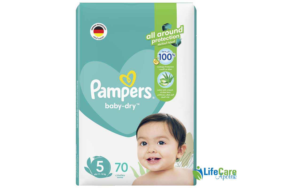 PAMPERS 5 BABY DRY 70 DIAPERS 11 TO 16 KG - Life Care Apotek