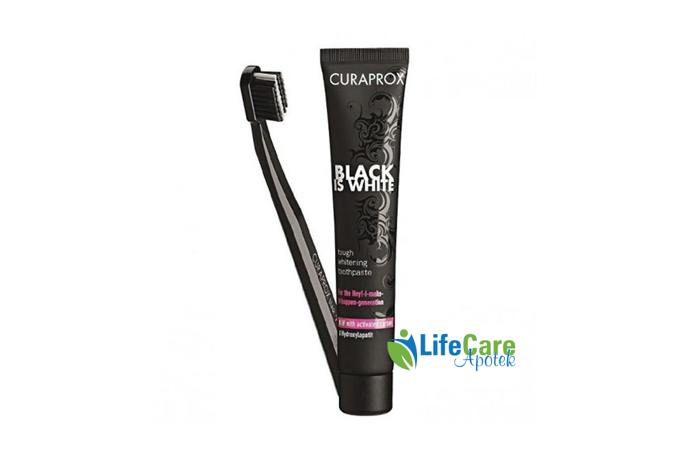 CURAPROX BLACK IS WHITE TOOTHPASTE PLUS BRUSH - Life Care Apotek
