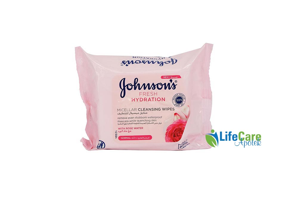 JOHNSONS FRESH HYDRATION WITH ROSE WATER 25 WIPES - Life Care Apotek