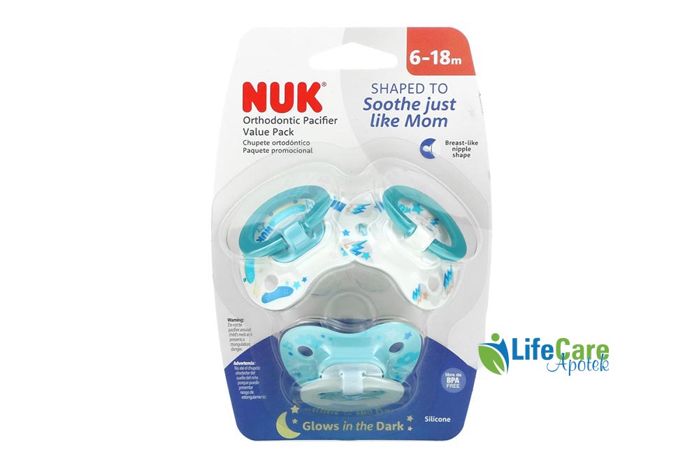 NUK ORTHODONTIC PACIFIER VALUE PACK BLUE 6 TO 18 MONTH - Life Care Apotek