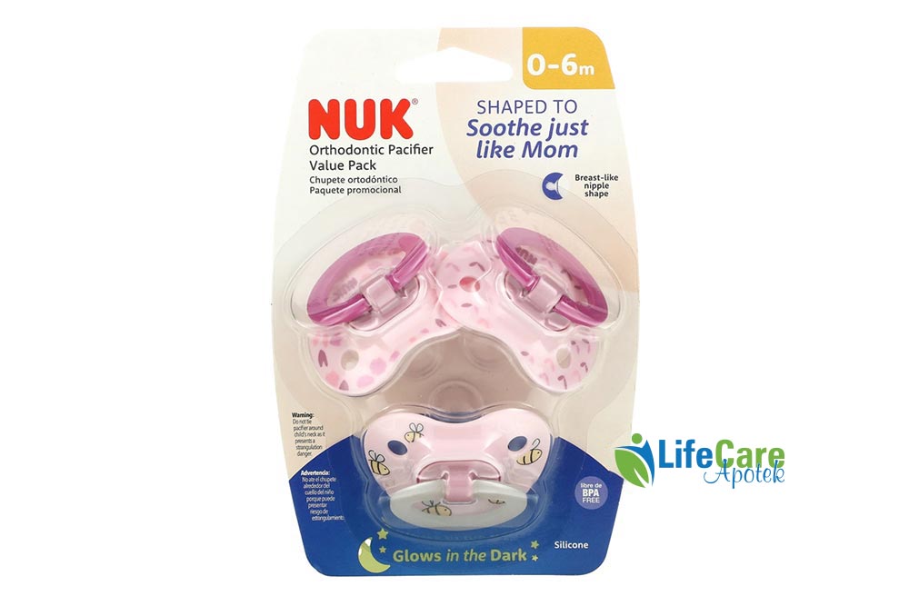 NUK ORTHODONTIC PACIFIER VALUE PACK PINK 0 TO 6 MONTH 3 PCS - Life Care Apotek