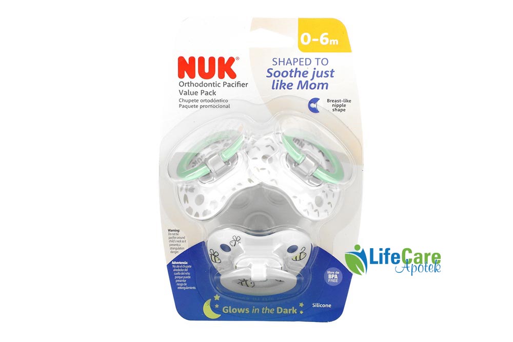 NUK ORTHODONTIC PACIFIER VALUE PACK TURQUOISE 0 TO 6 MONTH 3 PCS - Life Care Apotek