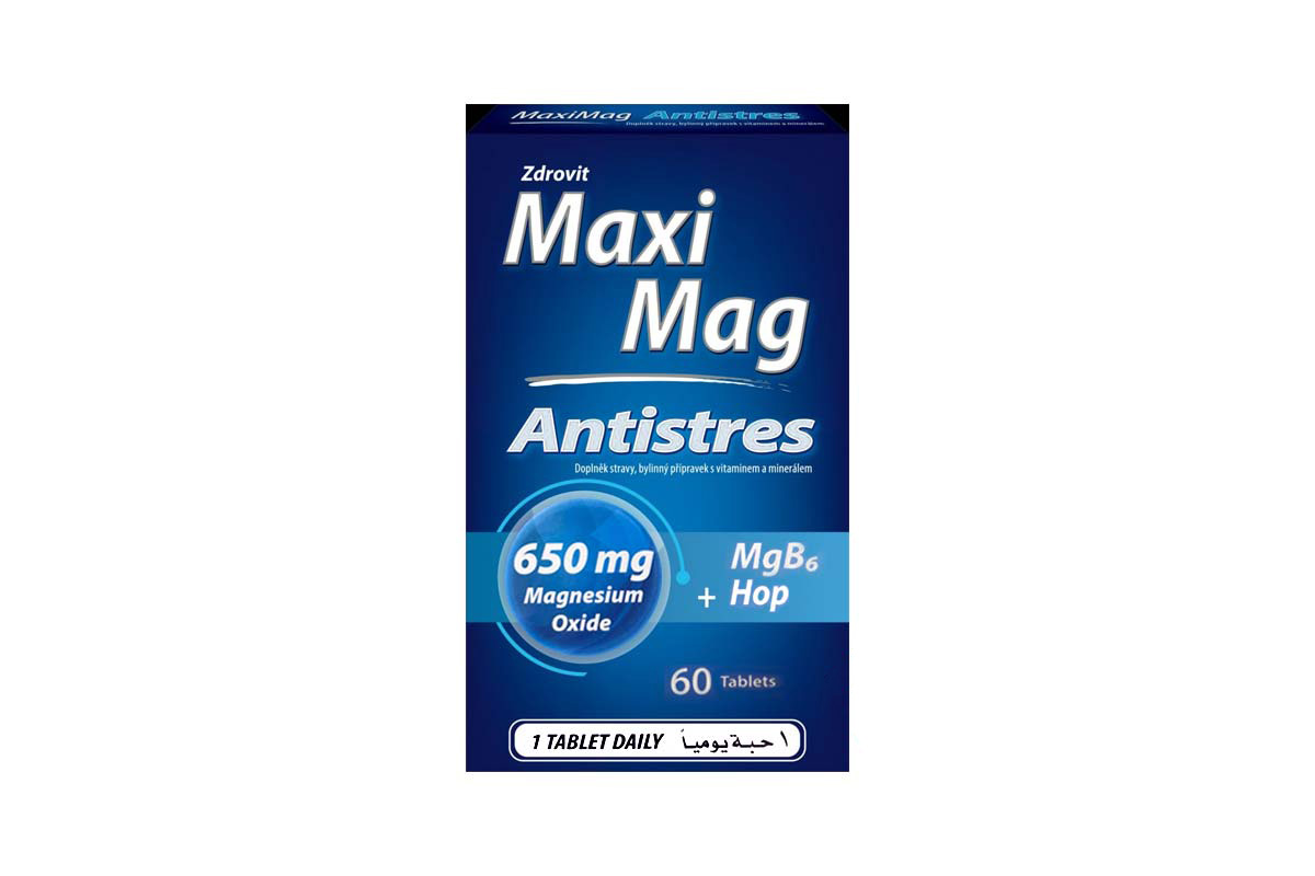 ZDROVIT MAXI MAG ANTISTRESS 650MG MAGNESIUM OXIDE 60 TABLETS - Life Care Apotek