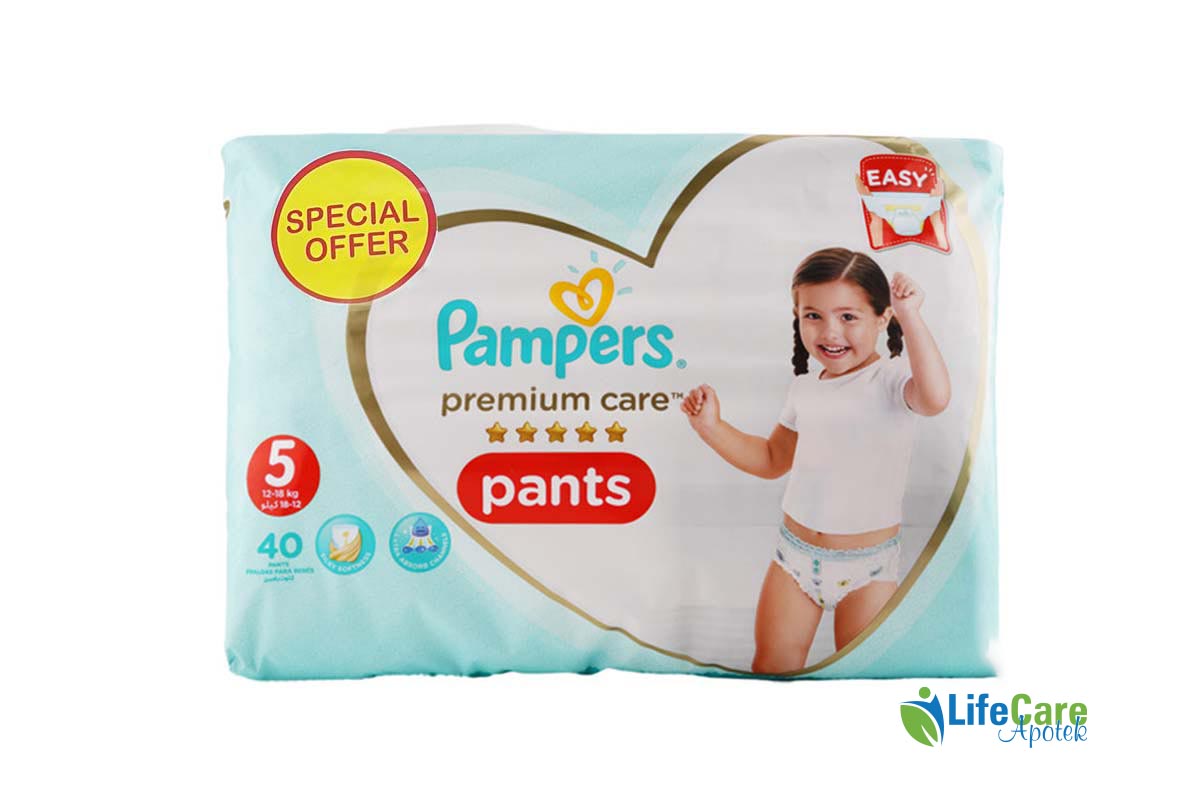 PAMPERS 5 PREMIUM CARE PANTS 12 TO 18 KG 40 PANTS - Life Care Apotek
