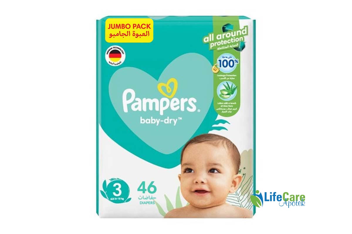 PAMPERS 3 BABY DRY 46 DIAPERS 6 TO 10 KG - Life Care Apotek