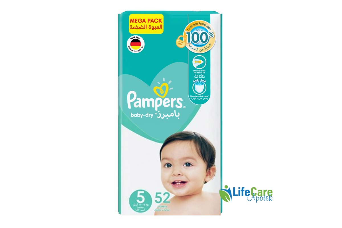 PAMPERS BABY DRY 5 11 TO 16 KG 52 DIAPERS - Life Care Apotek