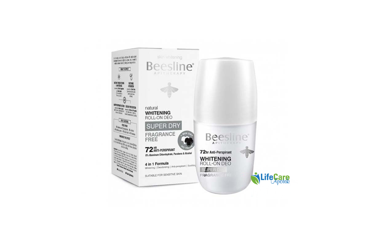 BEESLINE NATURAL WHITENING ROLL ON SUPER DRY FRAGRANCE FREE 72 HOURS 50 ML - Life Care Apotek