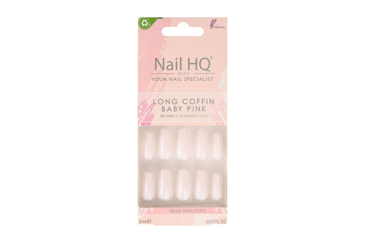 NAIL HQ LONG COFFIN BABY PINK 24 NAILS PLUS 2ML GLUE - Life Care Apotek