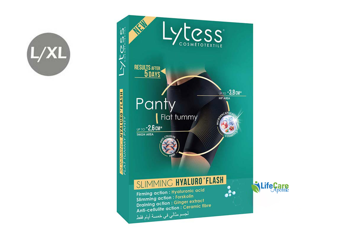 LYTESS PANTY FLAT TUMMY SLIMMING HYALURO FLASH BLACK SIZE L AND XL - Life Care Apotek