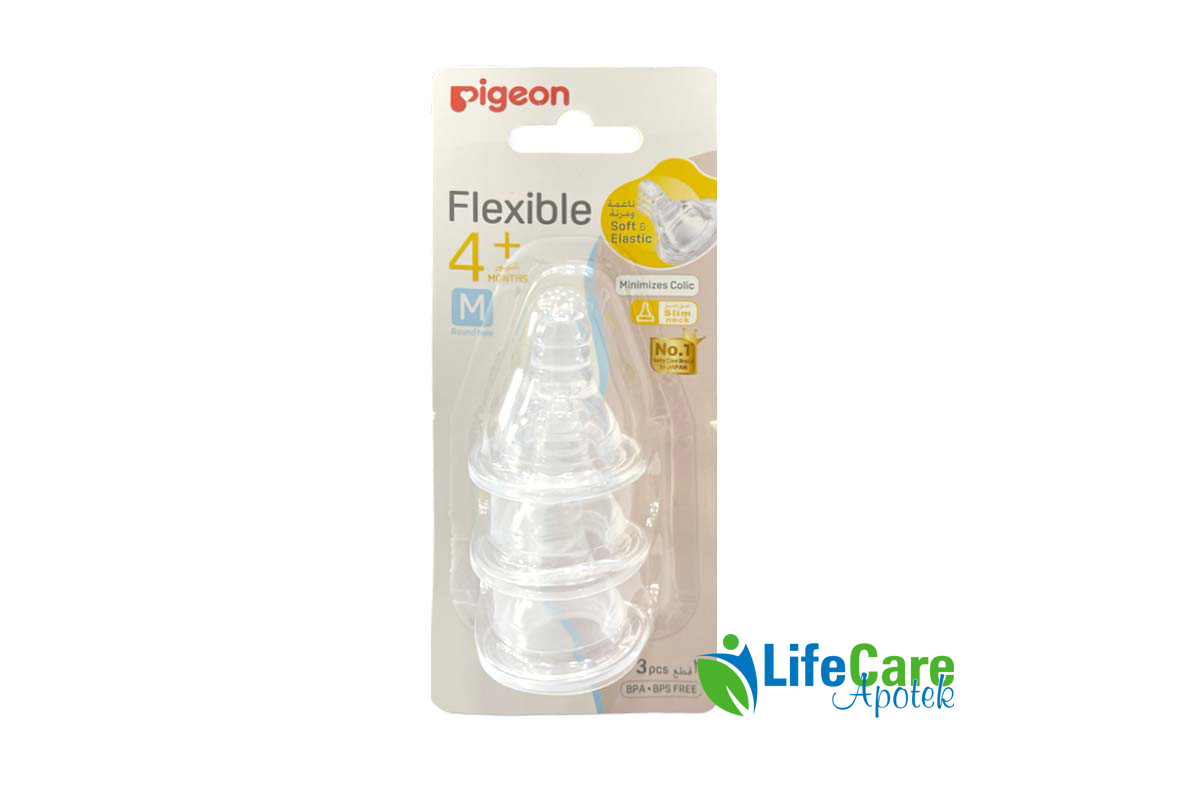 PIGEON FLEXIBLE NIPPLE M 4  MONTHS 3 PCS - Life Care Apotek