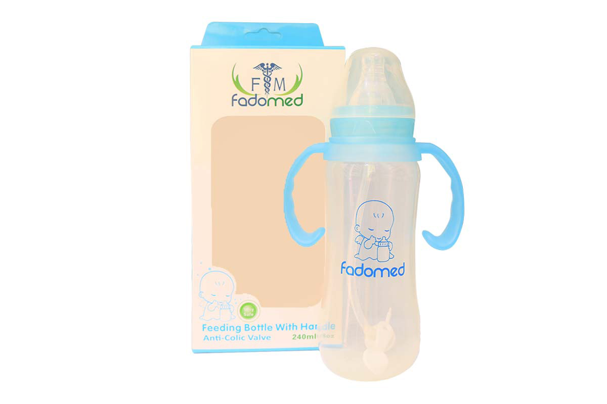 FADOMED FEEDING BOTTLE WITH HANDLE BLUE 240 ML - Life Care Apotek