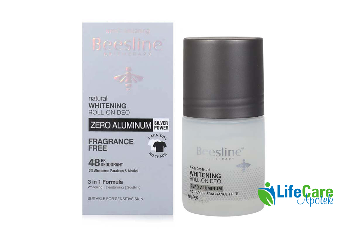 BEESLINE NATURAL WHITENING ROLL ON DEO ZERO ALUMINUM SILVER POWER FRAGRANCE FREE 48HR 70 ML - Life Care Apotek
