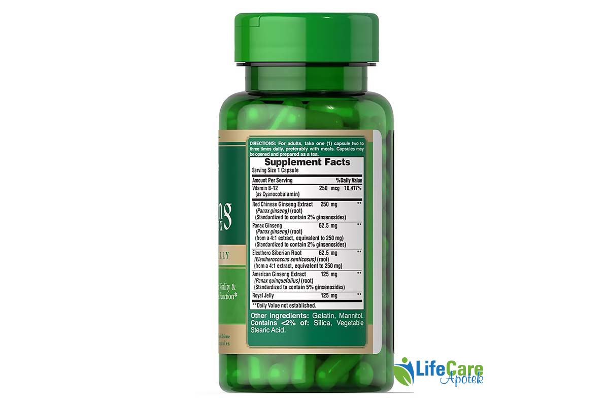 PURITANS PRIDE GINSENG WITH ROYAL JELLY 50 CAPSULE - Life Care Apotek