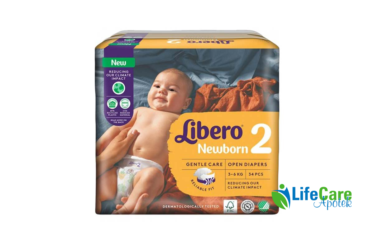 LIBERO NEWBORN NO2 DIAPERS 3 TO 6 KG 34 PCS - Life Care Apotek