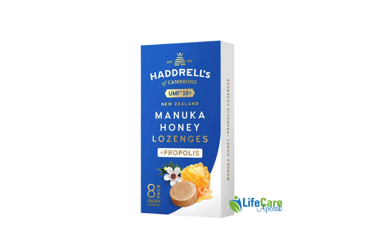 HADDRELLS MANUKA HONEY UMF16 PLUS PROPOLIS 8 LOZENGES - Life Care Apotek