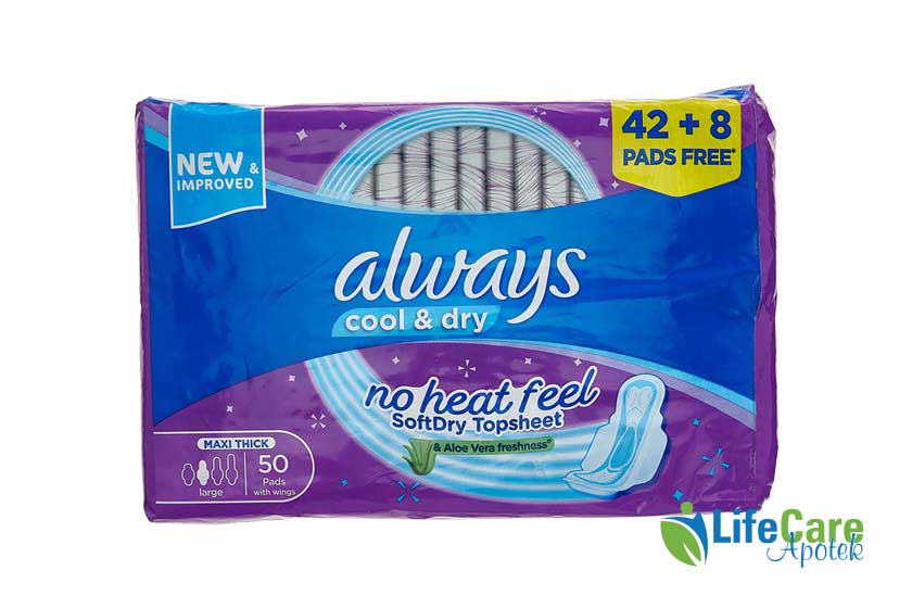 ALWAYS COOL AND DRY NO HEAT FEEL MAXI THICK LARGE 42 PLUS 8 PADS - Life Care Apotek
