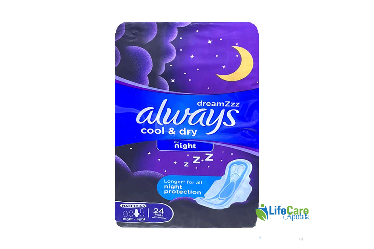 ALWAYS DREAMZ COOL AND DRY NIGHT LIGHT 24 PADS - Life Care Apotek