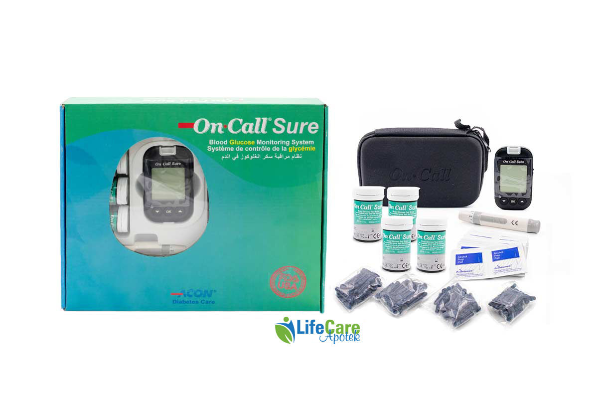 BOX OFFER ON CALL SURE BLOOD GLUCOSE MONITOR PLUS 100 STRIPS PLUS 100 LANCER PLUS 100 ALCOHOL - Life Care Apotek