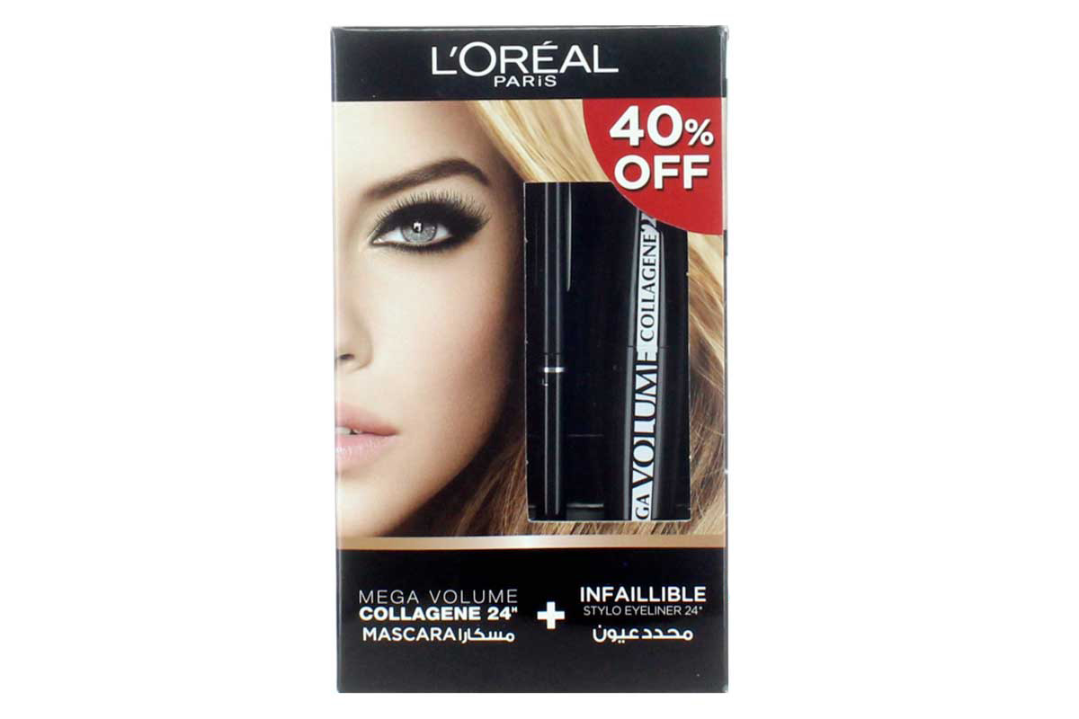 BOX LOREAL MEGA VOLUME COLLAGENE MASCARA PLUS EYELINER - Life Care Apotek