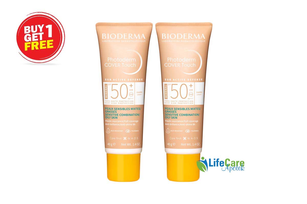 BOX BUY1GET1 BIODERMA PHOTODERM COVER TOUCH MINERAL SPF50 PLUS LIGHT 40 ML - Life Care Apotek