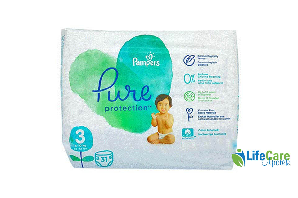 PAMPERS 3 PURE PROTECTION 31 DIAPERS 6 TO 10 KG MAXI - Life Care Apotek