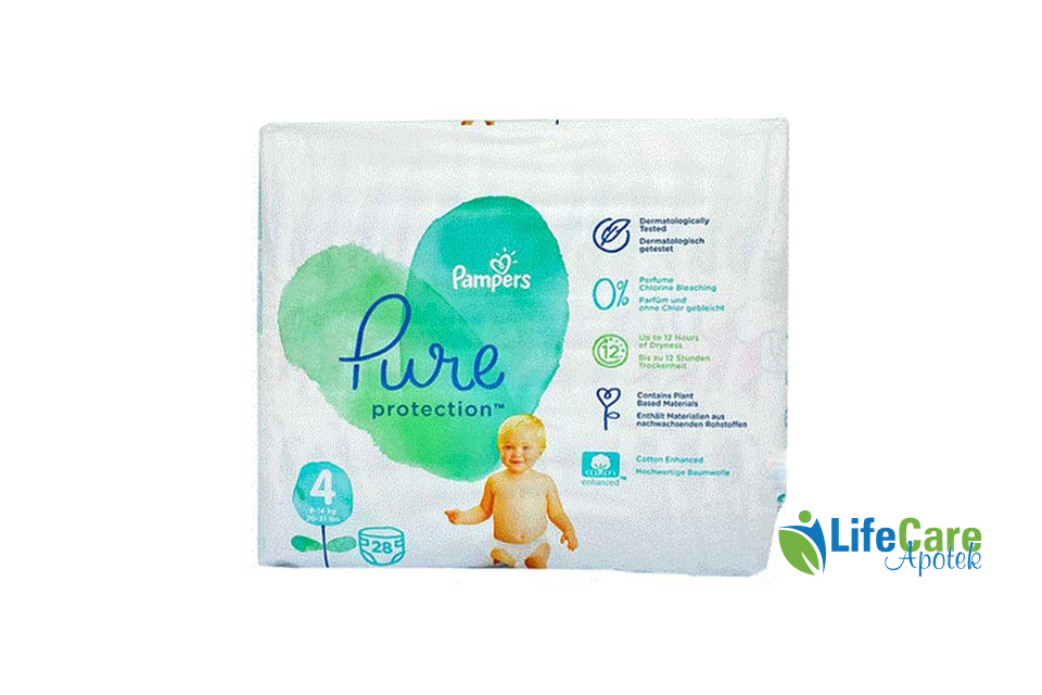 PAMPERS PURE PROTECTION 4 28 DIAPERS 9 TO 14 KG MAXI - Life Care Apotek