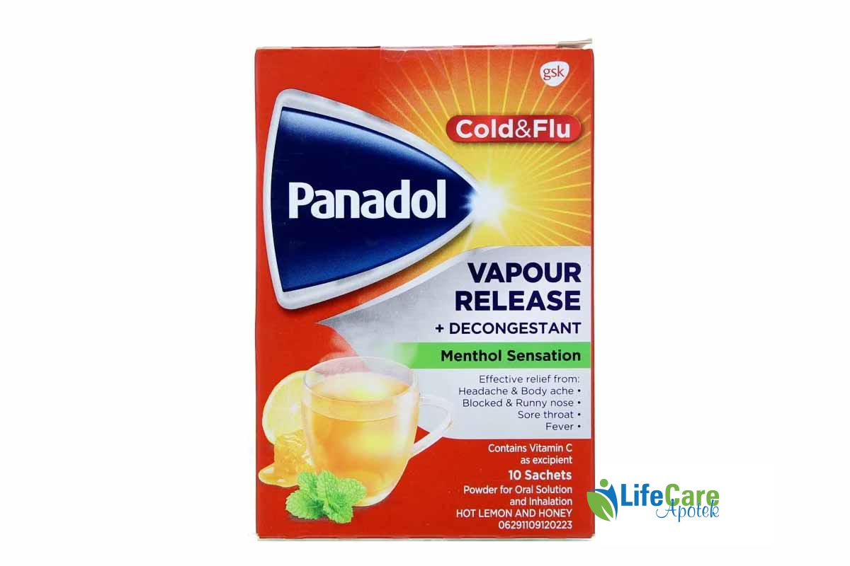 PANADOL COLD AND FLU VAPOUR DECONGESTANT MENTHOL 10 SACHETS - Life Care Apotek