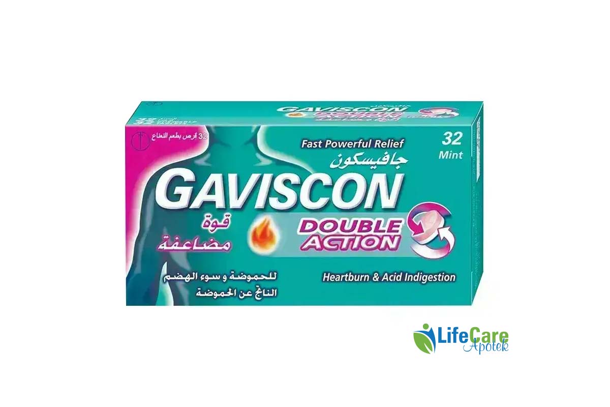 GAVISCON DOUBLE ACTION 32 MINT CHEWABLE TABLETS - Life Care Apotek