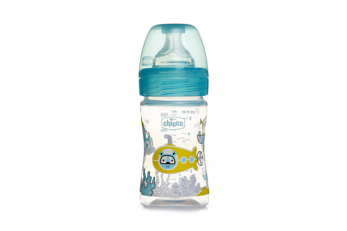 CHICCO WELL BEING PLASTIC FEEDING BOTTLE MINT BOY 0 MONTHS PLUS 150 ML - Life Care Apotek