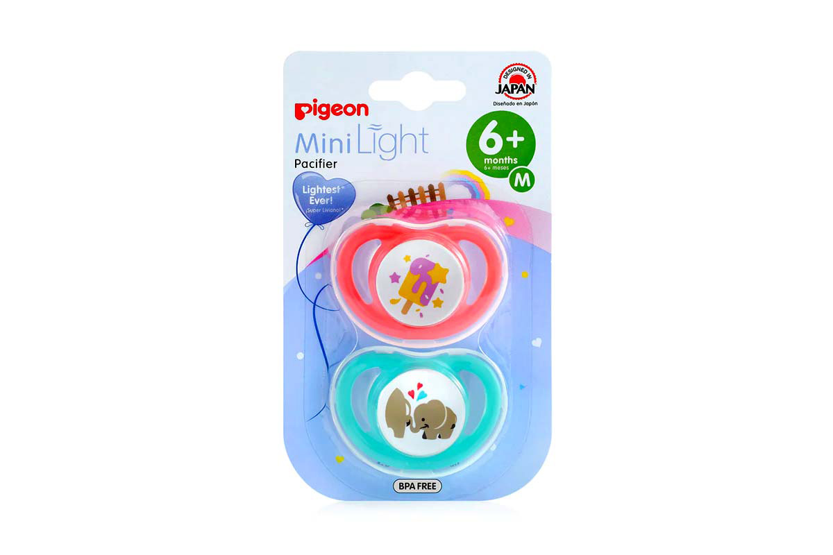 PIGEON PACIFIER TWIN MINI LIGHT 6 PLUS MONTHS PINK PLUS MINT MEDIUM - Life Care Apotek