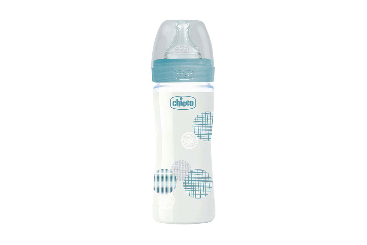 CHICCO WELL BEING FEEDING BOTTLE GLASS BLUE BOY 0 MONTHS PLUS 240 ML - Life Care Apotek