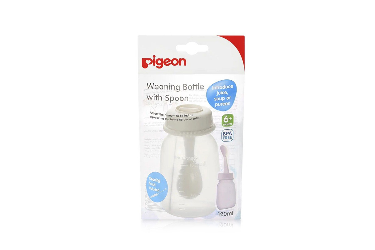 PIGEON WEANING  FEEDING BOTTLE WITH SPOON WHITE 120 ML - Life Care Apotek