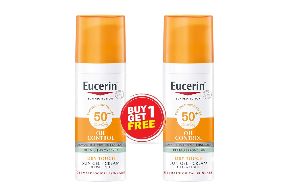 BOX BUY1GET1 EUCERIN OIL CONTROL SPF50 PLUS DRY TOUCH SUN GEL CREAM 50 ML - Life Care Apotek