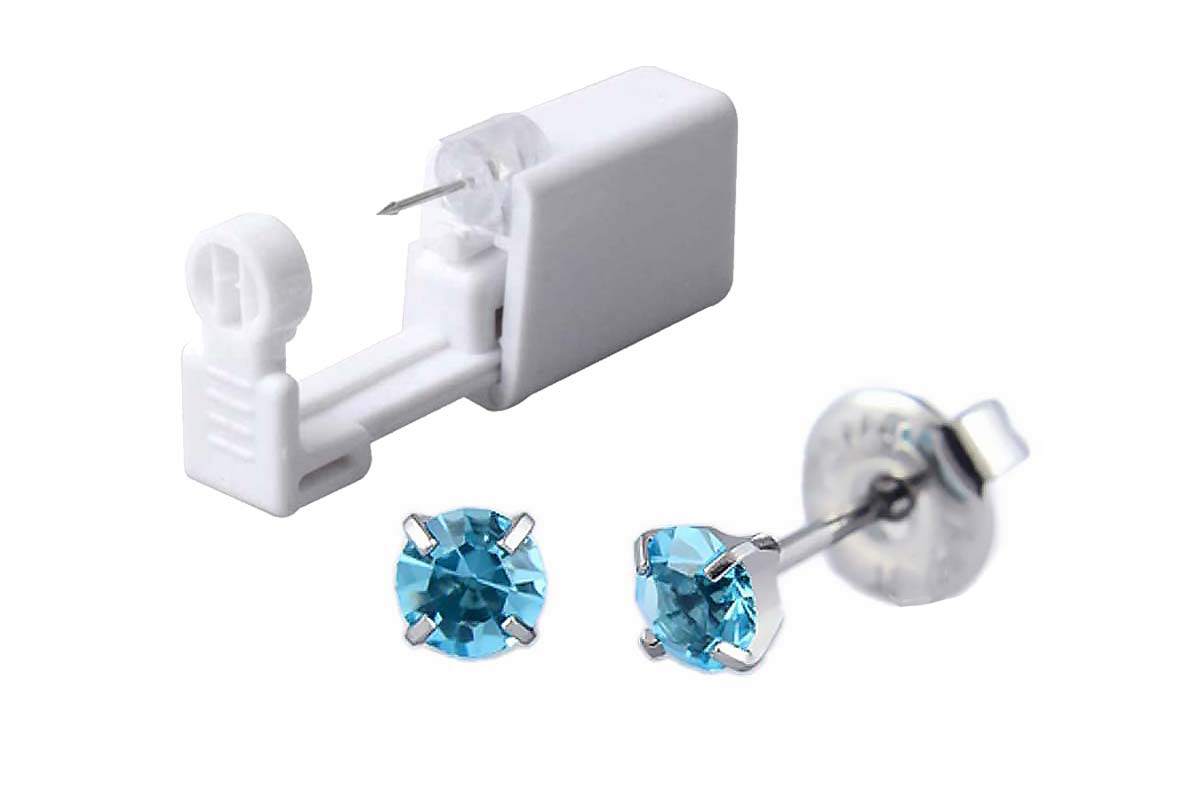 PRIMED EAR PIERCING 31-403 S/S 4 MM CRYSTAL MARCH / AQUAMANNE WITH GUN - Life Care Apotek