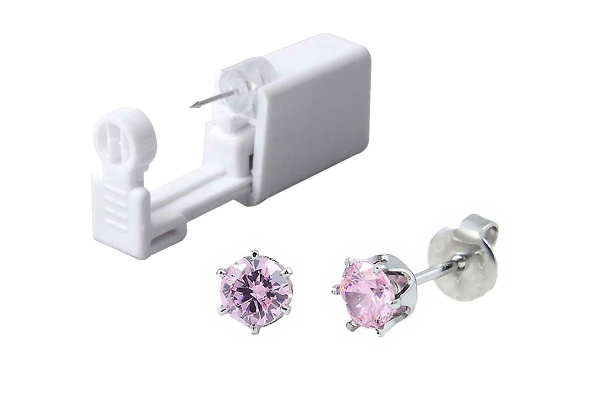 PRIMED EAR PIERCING 61-515 S/S 5MM CZ PINK WITH GUN - Life Care Apotek