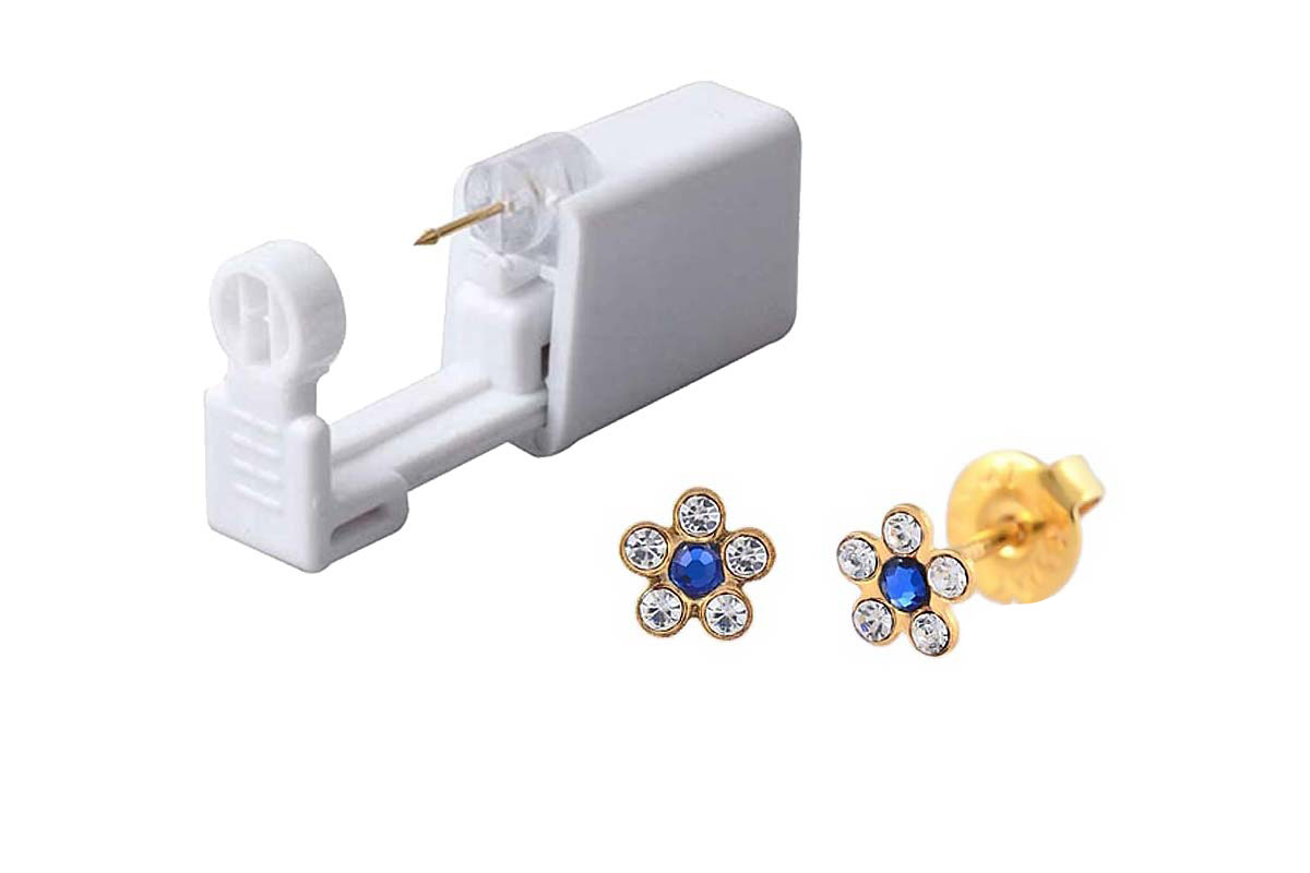 PRIMED EAR PIERCING 52-665 G/P 6MM DAISY SAPPHIRE+CRYSTAL CLEAR WITH GUN - Life Care Apotek