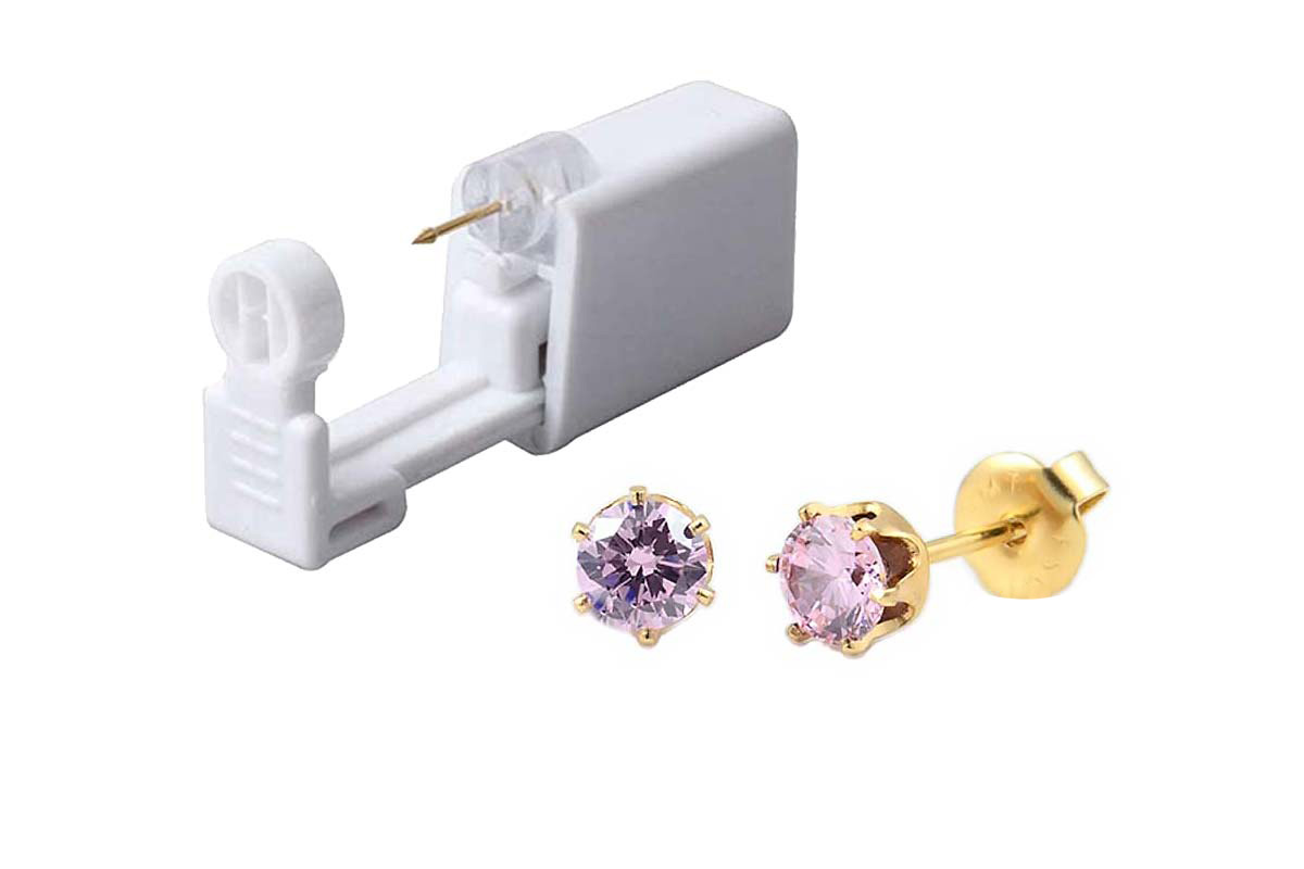 PRIMED EAR PIERCING 62-515 G/P 5MM CZ PINK WITH GUN - Life Care Apotek