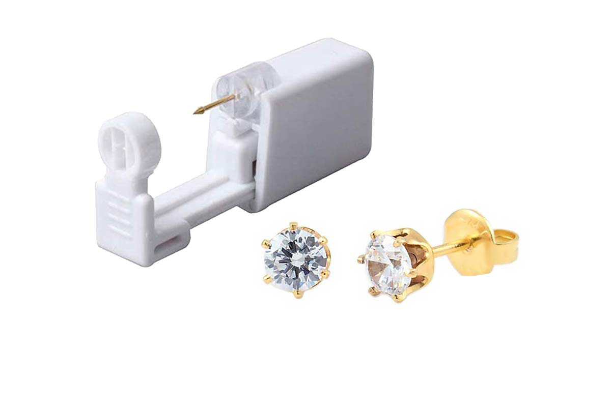 PRIMED EAR PIERCING 62-504 G/P 5MM CZ CLEAR WITH GUN - Life Care Apotek